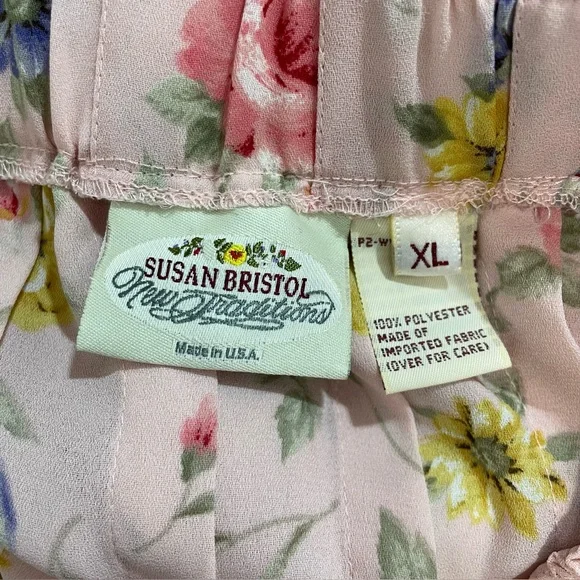 Susan Bristol New Traditions Made In USA Pleated Floral Pink Midi Skirt Size XL - Picture 8 of 8